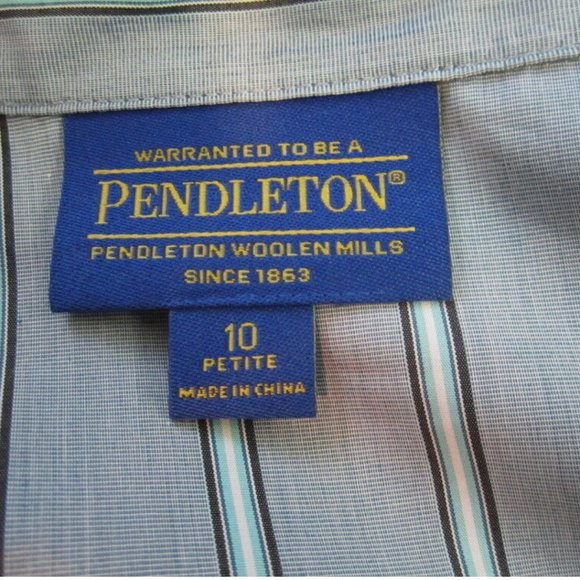 NWT $89 P10 PENDLETON blue turquoise navy COTTON+SILK button down TUNIC shirt - Picture 8 of 9